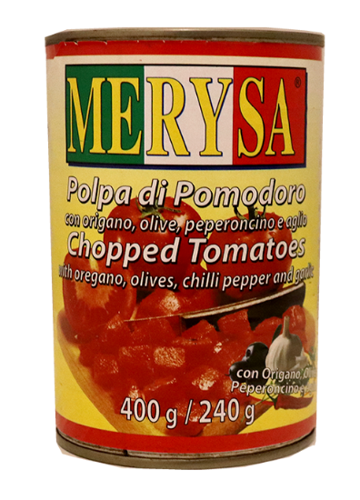 Hakkede Tomater M/Oliven, Chilipepper,  400g