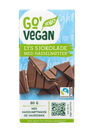 Go Vegan Lys Sjokolade M Hasselnøtt 80g